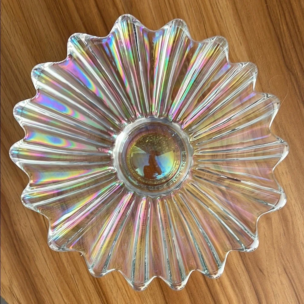 VINTAGE 60s Starburst Celestial Iridescent Rainbow Decorative Carnival Glass - Picture 1 of 7